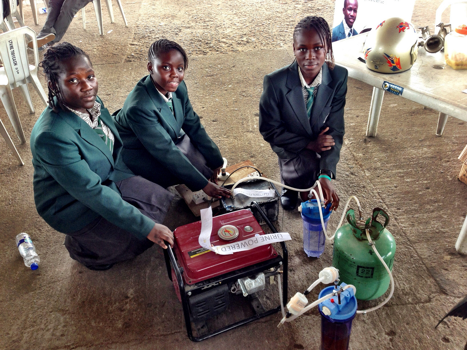 Four African girls have created a generator that produces Electricity for six hours using a single liter of urine as fuel