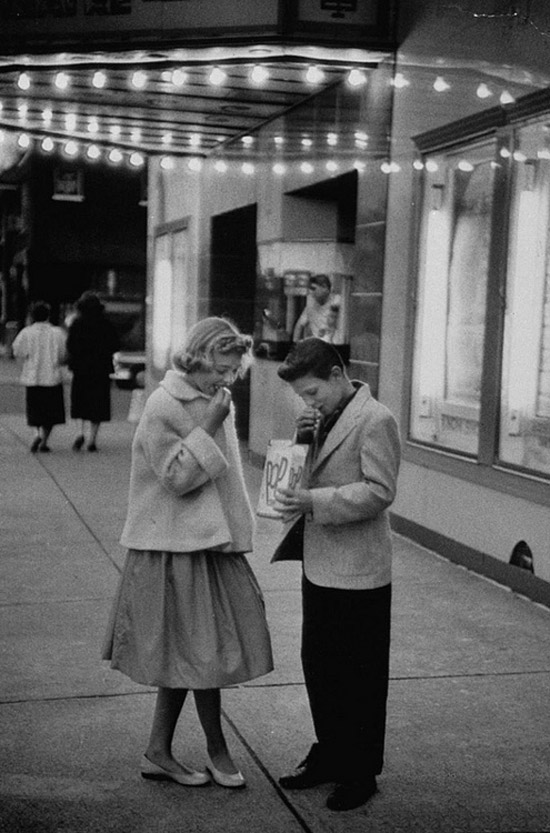 Kids on a date to the cinema, 1957.