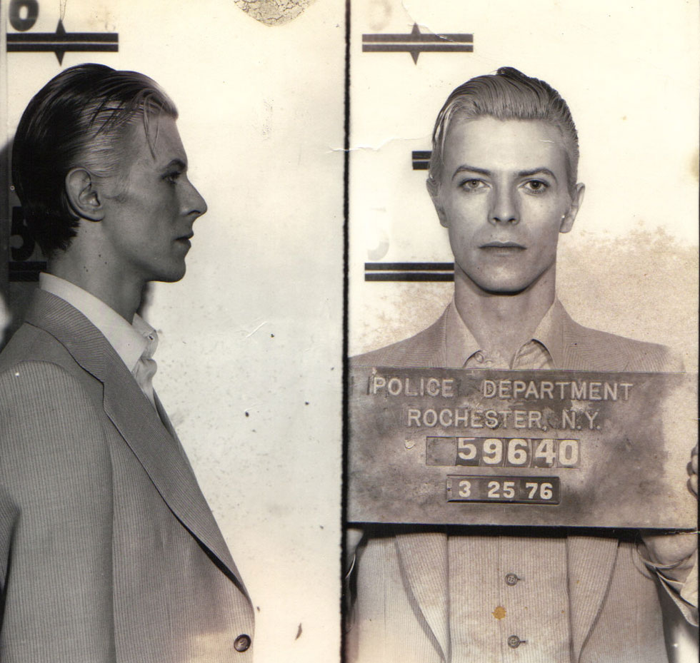 David Bowie mugshot after being arrested for Mary J
