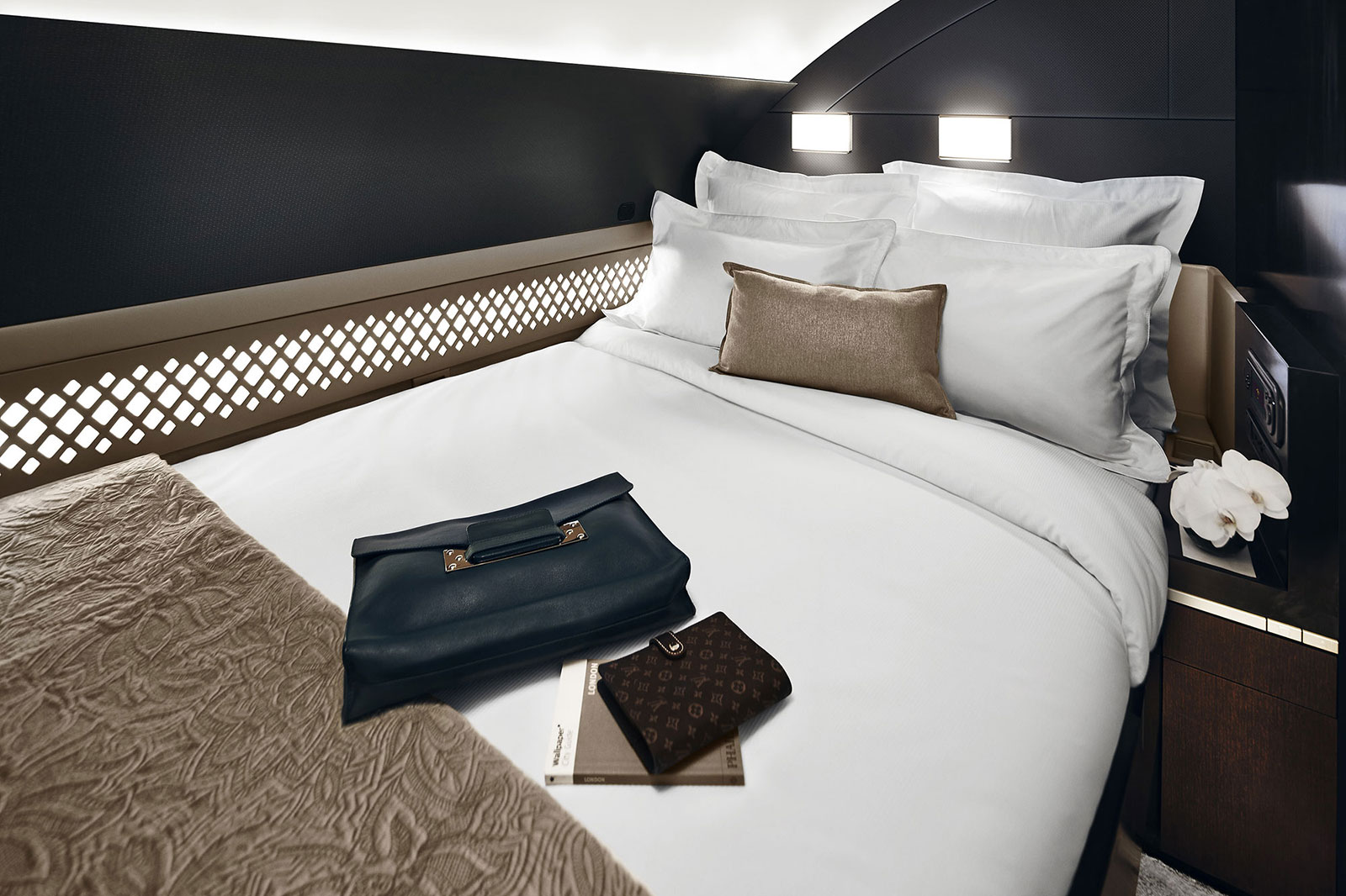 Bed on the First Class Suite of the Etihad A380