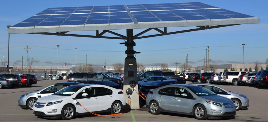 Parking shades block sunlight and charge electric cars