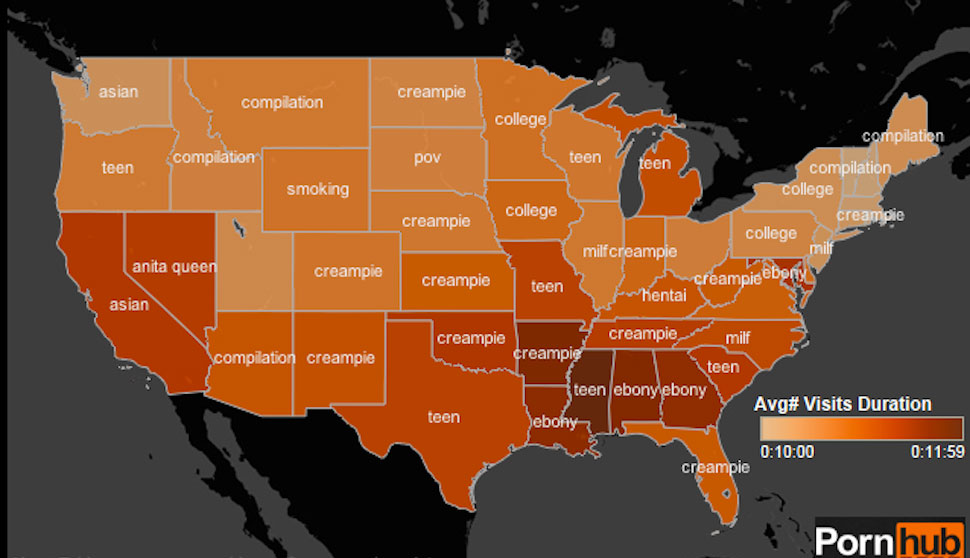 Pornhub's most popular search terms by state