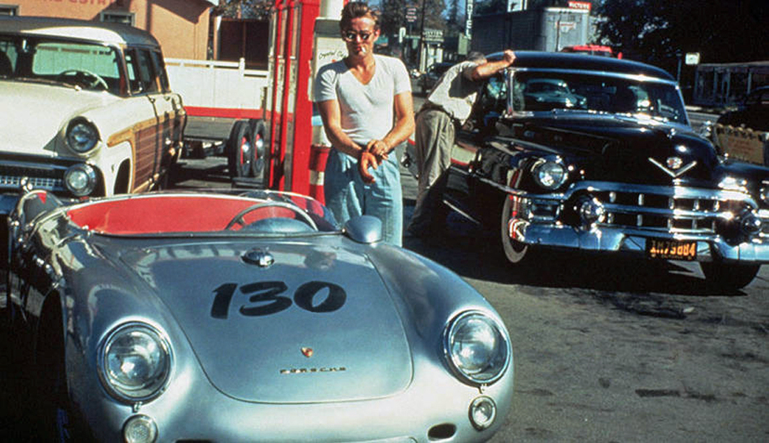 James Dean-Some claim this photo of Dean at a gas station with his Porsche is the last taken of him before his death. He owned the car only nine days when he lost his life in the crash.