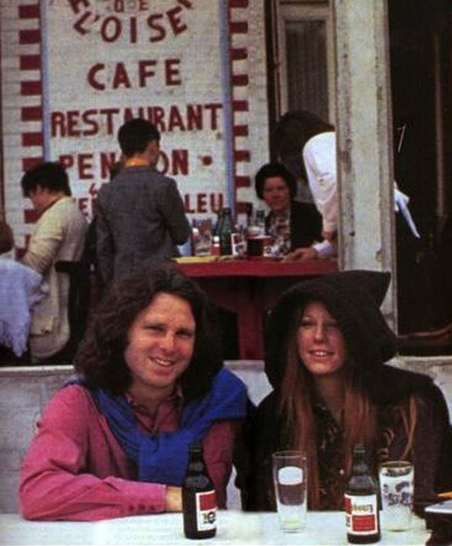 Jim Morrison-This photo of The Doors' Jim Morrison and his girlfriend Pamel Courson was taken by a friend in the small village of Saint-Leud'Esserent. While is one of several to be taken that day, it is thought to be the last known photo of Morrison  five days later he was found dead.