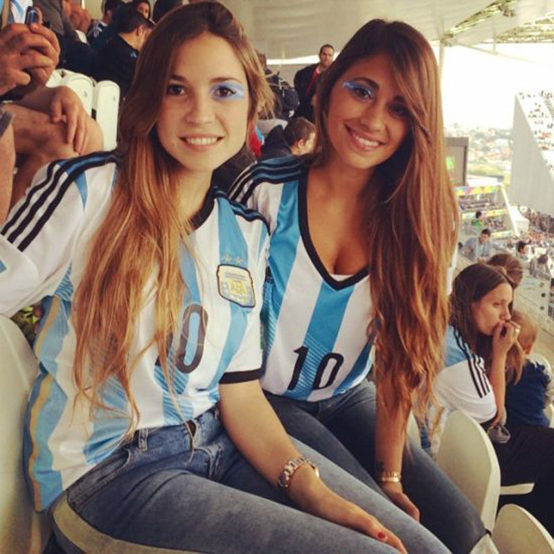 Lionel Messi's girlfriend Antonella Roccuzzo on Right