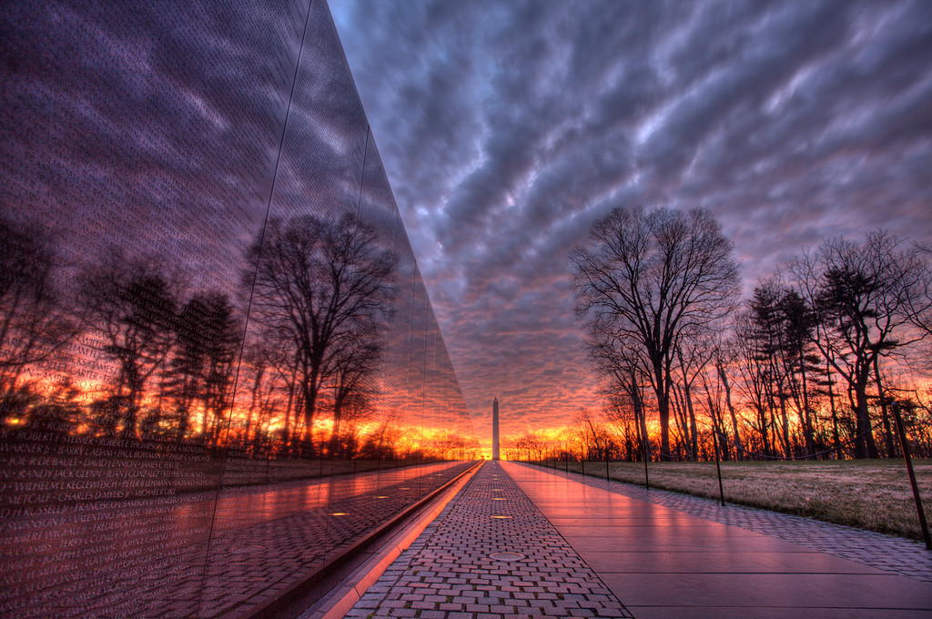 This is what the Vietnam War Memorial looks like at sunrise.