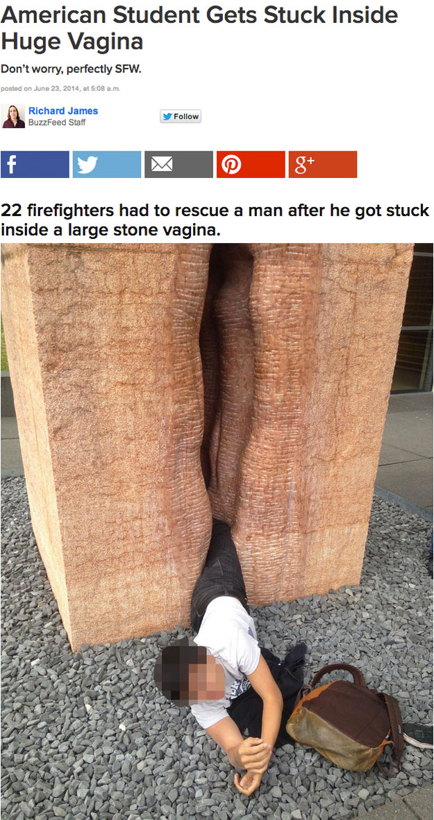 faith in humanity jokes - American Student Gets Stuck Inside Huge Vagina Don't worry, perfectly Sfw. posted on , at a.m. Richard James BuzzFeed Staff 22 firefighters had to rescue a man after he got stuck inside a large stone vagina. Sep