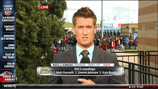 photobomb funny espn gif - Live Et Live $0 3rd Round Knockout Fantasy Insight Djokovic Gets Revenge Lions Packers Play Of The Year? Usa In Control Nscs At Kansas CoverageToday 1ET Bari Nscs standings 1. Matt Kenseth 2. Jimmie Johnson 3. Kyle Busch Chase A