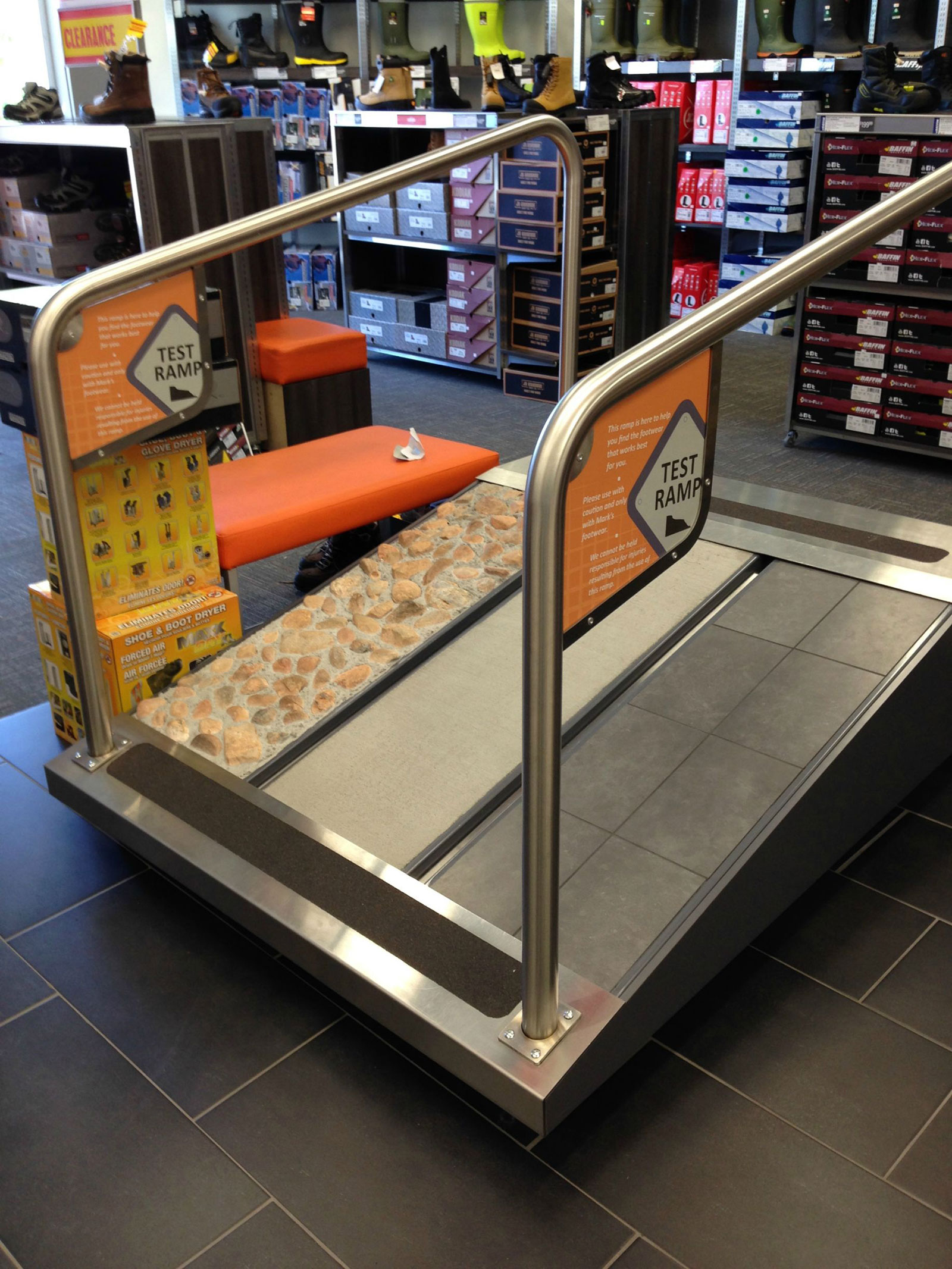 This store has a "test ramp" so you can try out your safety boots on different surfaces.