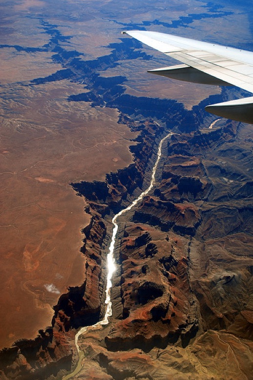 The Grand Canyon out of an airplane window.