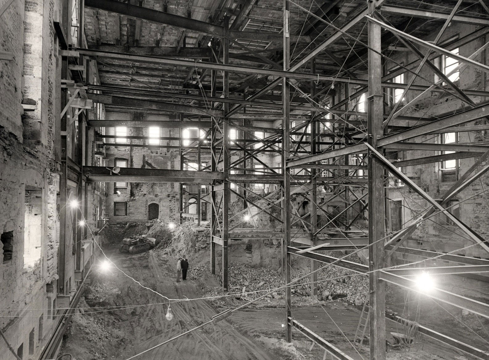 The interior of the White House during renovations in 1950.