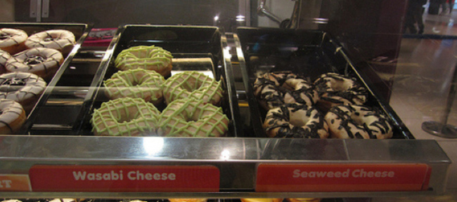 Wasabi cheese and seaweed cheese at Dunkin' Donuts in Singapore.