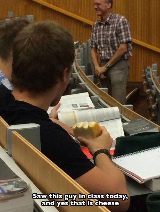 guy eating cheese in class - Saw this guy in class today, and yes that is cheese