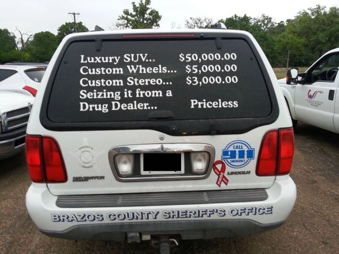 9-1-1 - Luxury Suv... $50,000.00 Custom Wheels... $5,000.00 Custom Stereo... $3,000.00 Seizing it from a Drug Dealer... Priceless Call Brazos County Sheriff'S Office