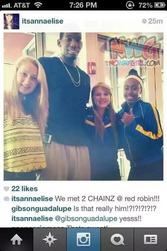people who think they met celebrities - Ii. At&T 72% itsannaelise 25m Enchmyg.Com 22 itsannaelise We met 2 Chainz @ red robin!!! gibsonguadalupe is that really him!?!?!?!?!? itsannaelise yesss!!