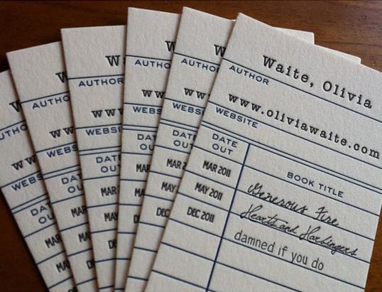 business cards for librarians - W W Autho Authoj Aute Waite, Olivia Author Author Authg Wwww Do Webs Webswes Website ww Webse Jtho ww Dat Out One Ou Dat Ou Mar Marz Marzo Ww Webs Web Book Title Bz Mar 200 May 20m Marma May May Hererout fire Hearts and Har