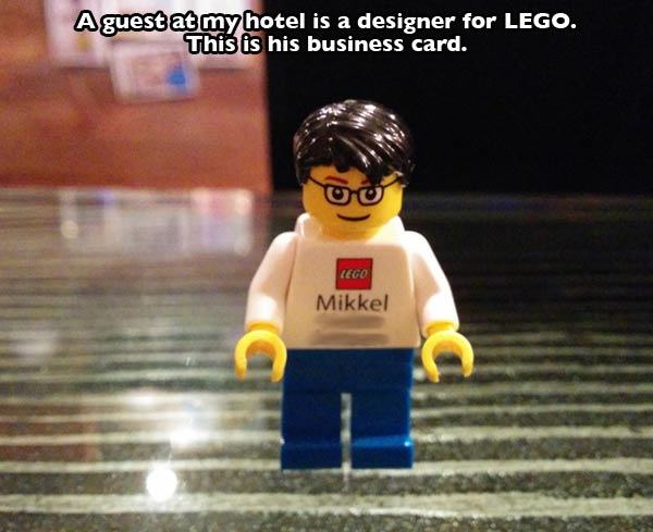 hotel guest funny - A guest at my hotel is a designer for Lego. This is his business card. Lego Mikkel