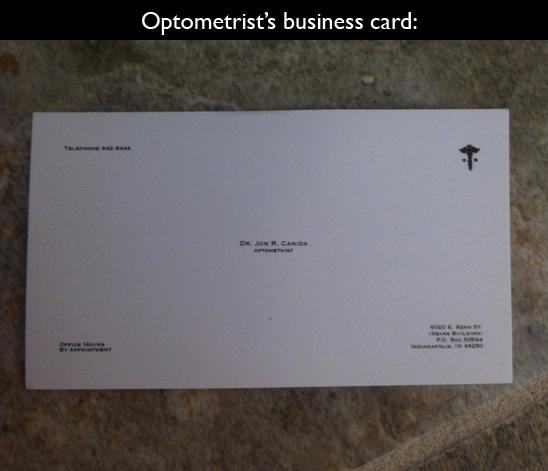 hilarious business cards - Optometrist's business card Djorganida