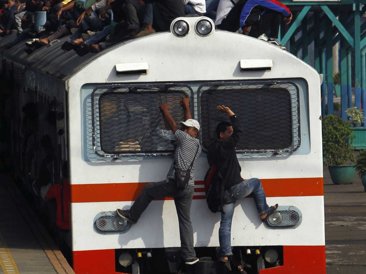 In Jakarta, Indonesia, the front of the train is fair game, too.
