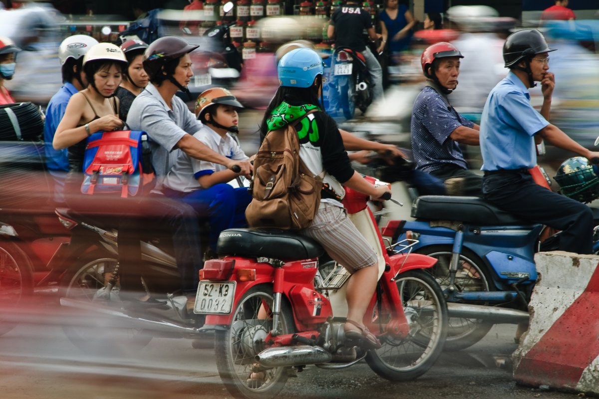 There are more than 37 million motorbikes in Vietnam, so rush hour in Ho Chi Minh City is a blur.