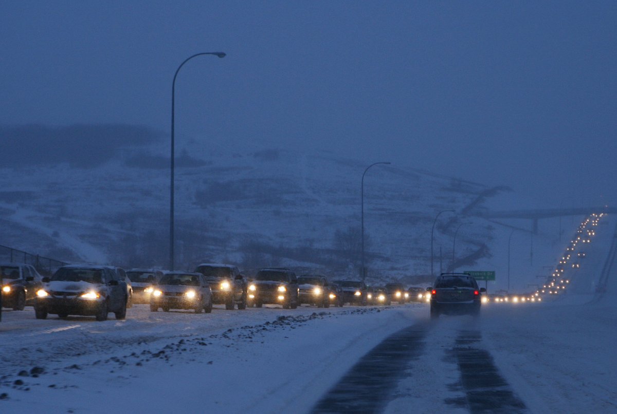A winter snowstorm brought afternoon traffic to a standstill for hours in Calgary.