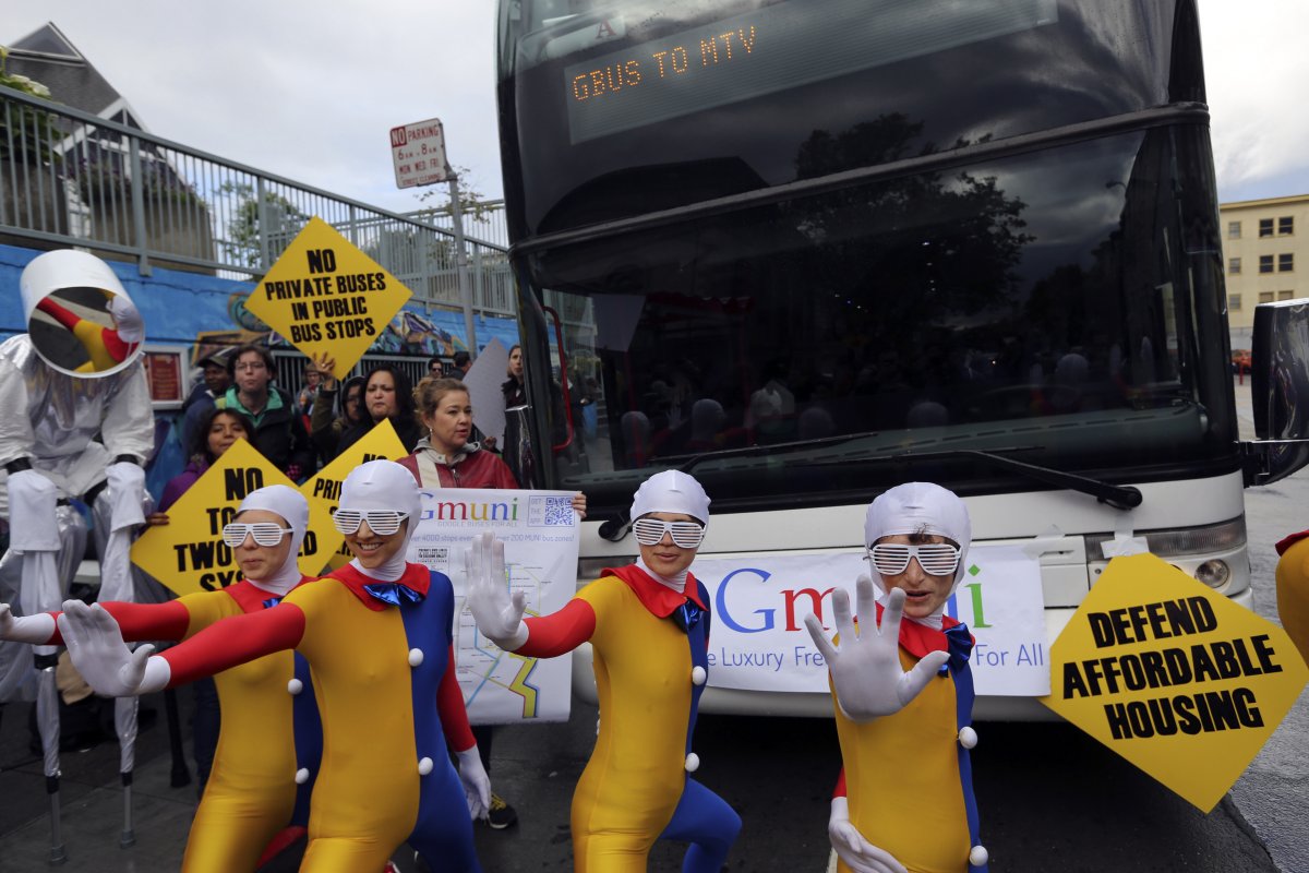 The trip to work for Google employees was interrupted by protestors on April Fools Day, who claimed that an influx of tech workers were driving up San Francisco housing prices.