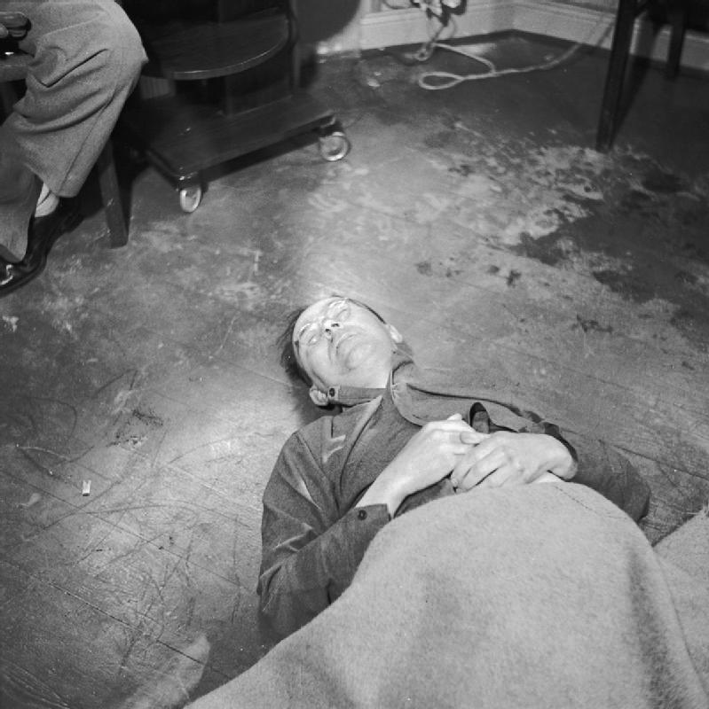 Heinrich Himmler's corpse after he committed suicide under British Custody. May 23, 1945
