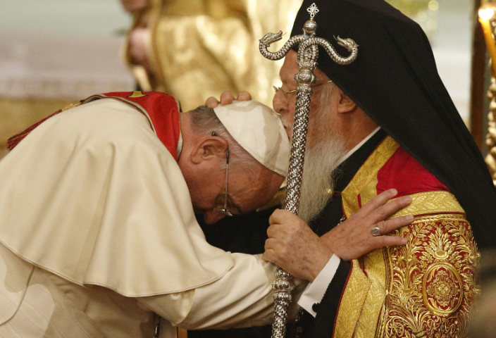Pope Francisc asked Orthodox Patriarch Bartholomew to "bless me and the Church of Rome"