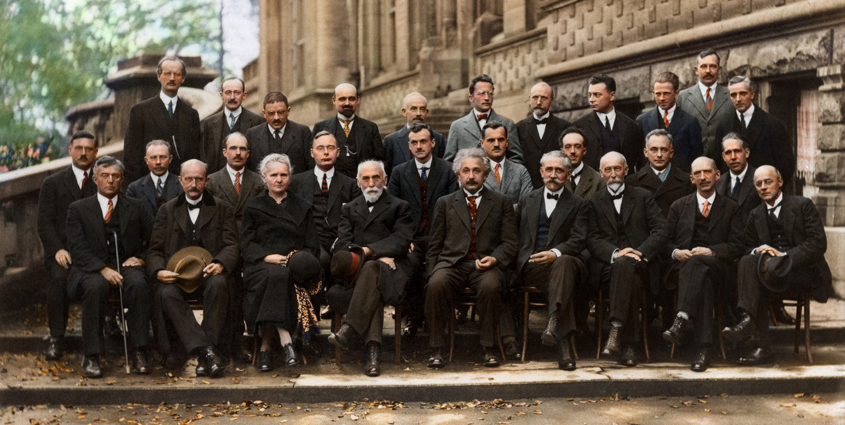 Probably the most intelligent picture ever taken, the 1927 Solvay conference featuring Einstein, Dirac, Pauli, Marie Curie, Bohr, Schrodinger and many more of the scientific greats.