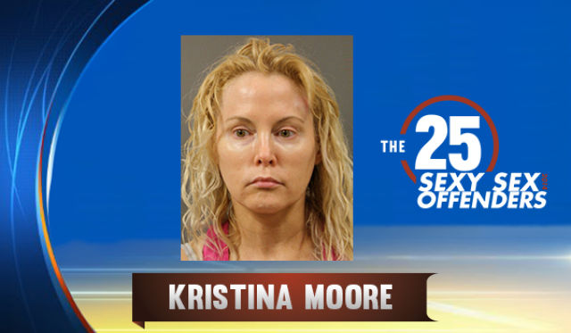 Kristina Moore, Science teacher at Thornton Middle School: Houston, TX. This 49-year-old teacher is facing up to 20 years of prison over charges of having a year-long relationship with a 14-year-old student, with the action happening at school, Moore's house, the student's house, and a "dead end road." The pair were busted by school surveillance camera videos.