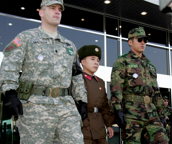 USA, North Korean, South Korean Border Guards at the DMZ