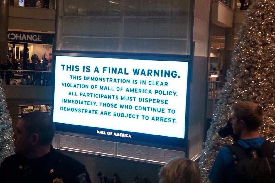A final warning to the protesters who marched through the Mall of America