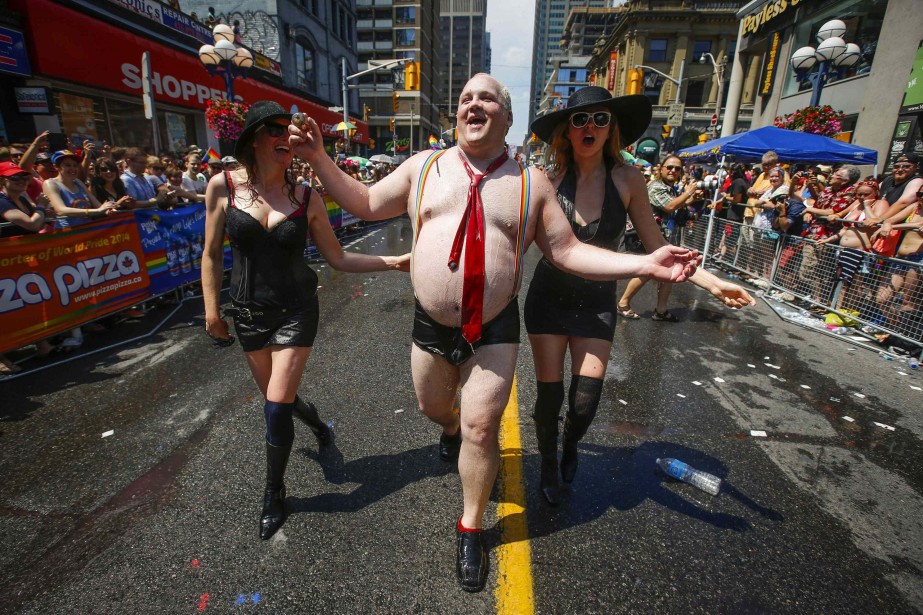 A man is dressed to mock Toronto Mayor Rob Ford during the WorldPride gay pride parade in Toronto in June.