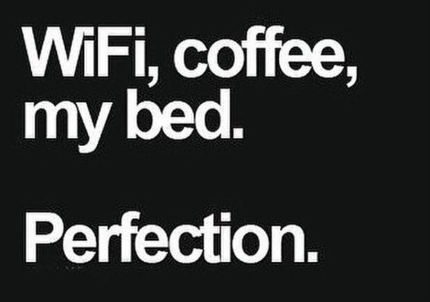 memes  -graphics - WiFi, coffee, my bed. Perfection.