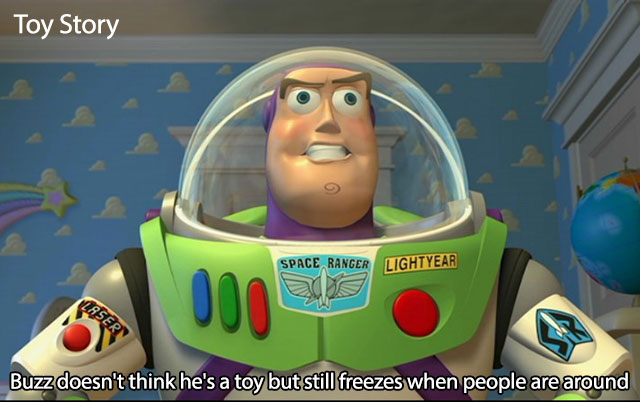 buzz lightyear front - Toy Story Space Ranger Lightyear Laser Buzz doesn't think he's a toy but still freezes when people are around