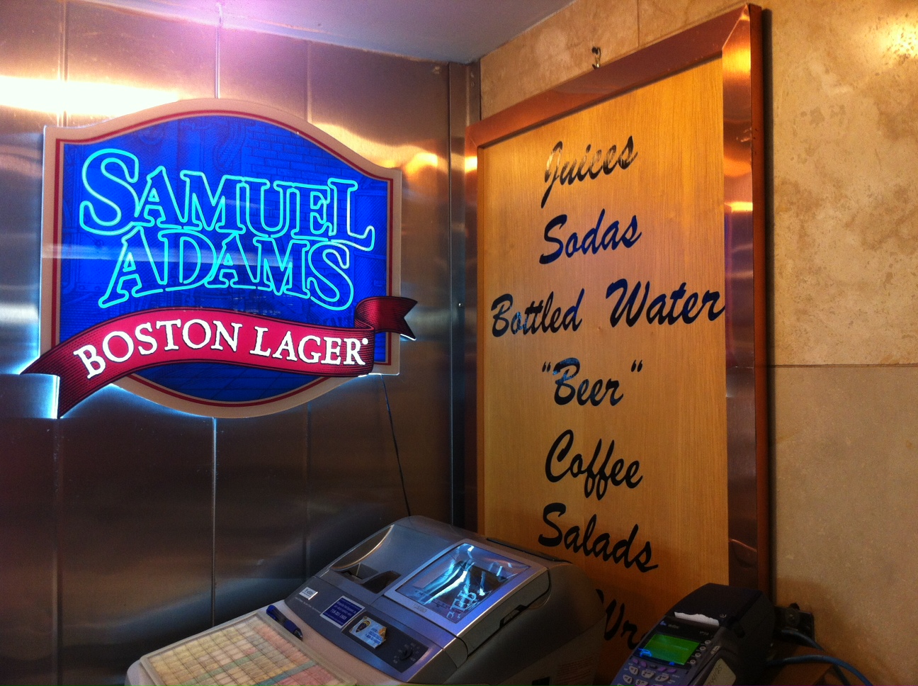 signage - Samuel w Sodas Oston Lager Bottled Water "Beer" Coffee Salads