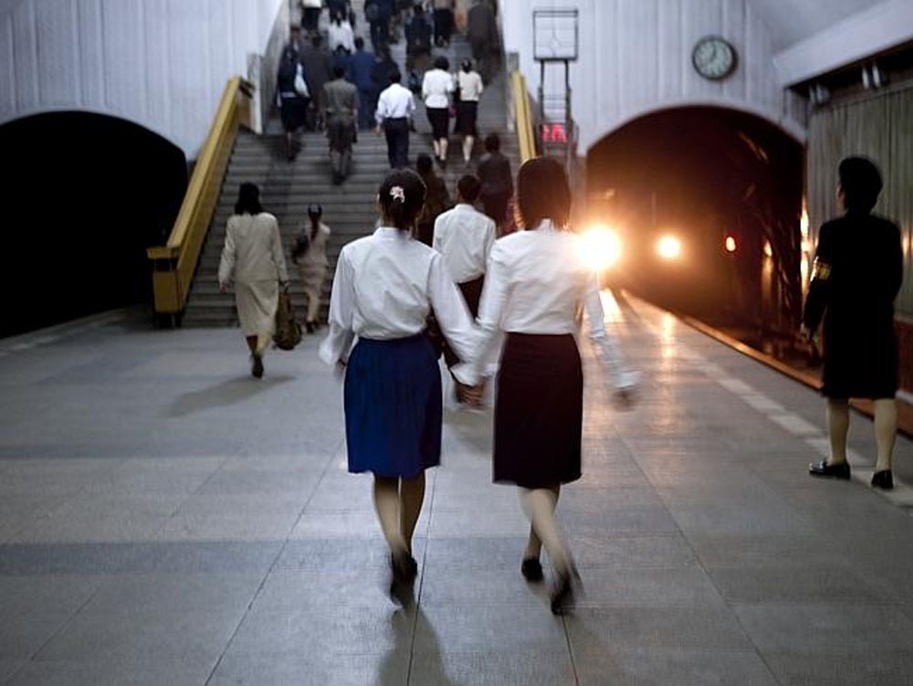 North Korea's extra deep subways double as a bomb shelters, but photos within them is against the law.