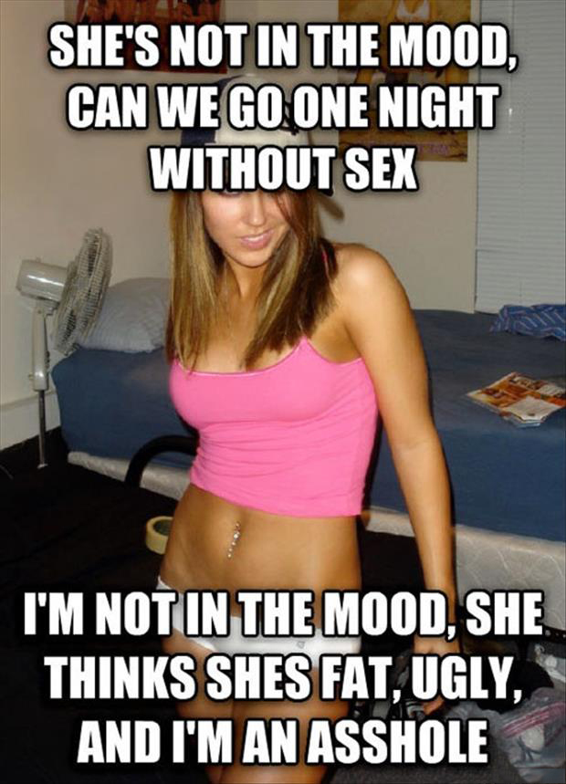meme trying not to kill myself - She'S Not In The Mood. Can We Go One Night Without Sex I'M Not In The Mood, She Thinks Shes Fat, Ugly, And I'M An Asshole