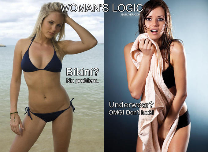 Woman'S Logic Eatliver.Com Bikini? No problem. Underwear? Omg! Don't look!