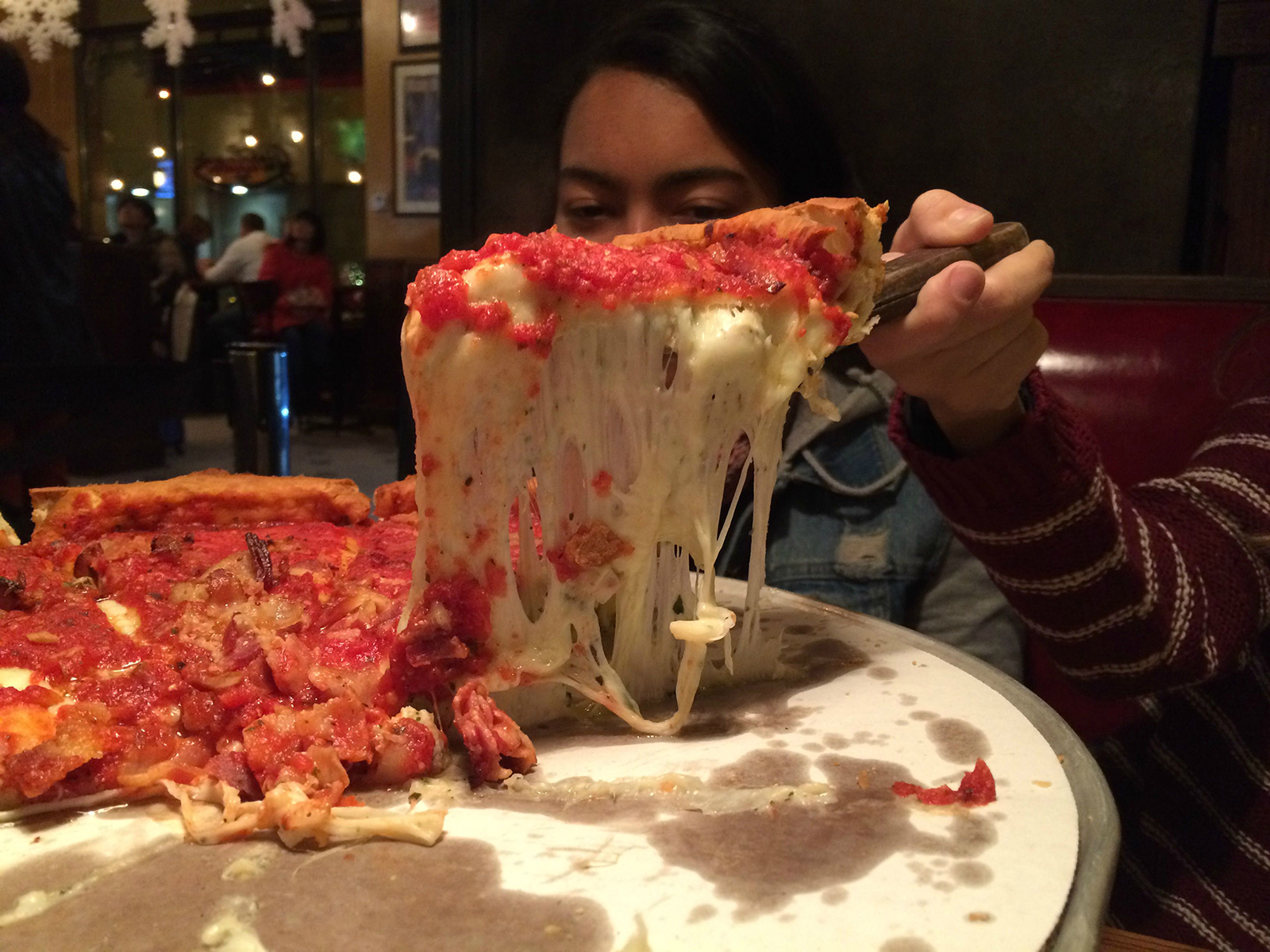 Chicago-style deep-dish pizza at Giordano's Pizzeria.