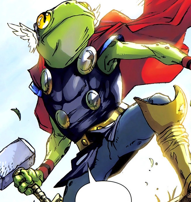 Marvel has a superhero named Throg. He is a frog that has the power of Thor and is in a superhero group called the Pet Avengers