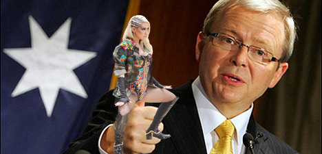 Kevin Rudd Australian Prime minister with Ke$ha as puppet