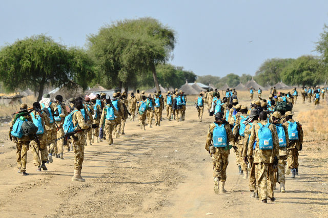 South Sudanese soldiers photographed wearing donated UN backpacks meant for children
