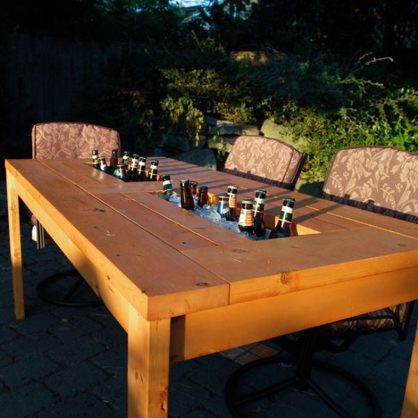 Grab a saw and convert your patio table into a beer filled fun table.