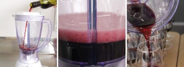 Pour wine in a blender and blend for 30 seconds to aerate for a better tasting wine.