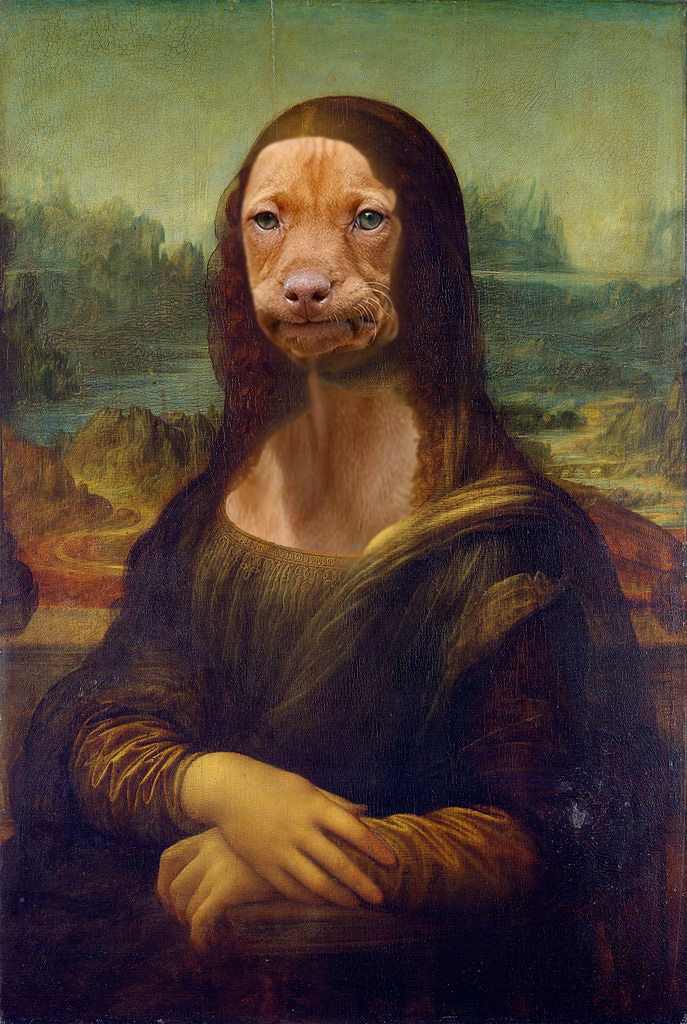 It's a dog that looks like Mona Lisa.