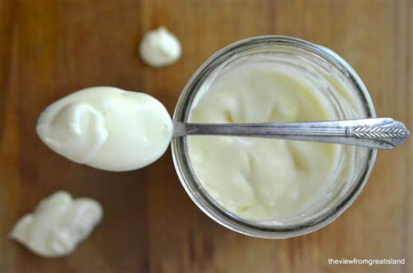 Blend an egg and a cup of oil to make your own mayo.
