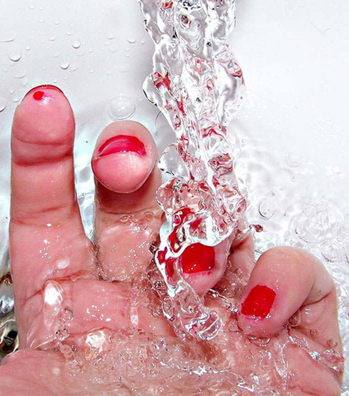 Water on fingers
