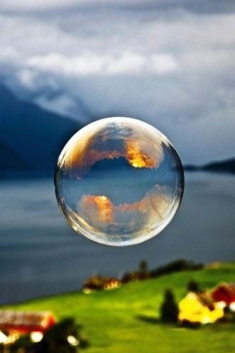 Bubble with a lake in the back