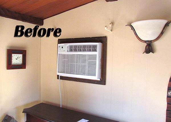 Hide your AC unit behind a wall hanging or helpful chalk board.